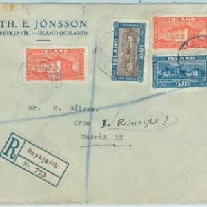 68789 - ICELAND - Postal History -  REGISTERED COVER  to SPAIN via GB  1931