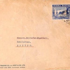 ac6652 - BURMA - Postal History -  COVER to SWEDEN  1945 - Rare Destination!