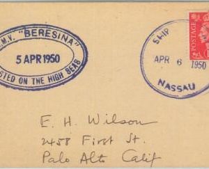 74794 - BAHAMAS - POSTAL HISTORY -  CARD posted at sea PAQUEBOT Ship Mail 1950