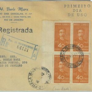 85978  - BRAZIL - POSTAL HISTORY -  REGISTERED FDC COVER 1943 Pedro Américo ART