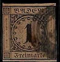 94904 - 2fE - GERMANY Baden - STAMP  -  Michel  #  1b  -  USED