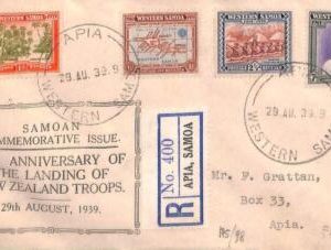 ac6692 - Western SAMOA - Postal History - REGISTERED FDC COVER  1939 sg# 195/198