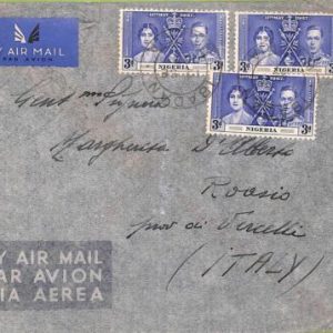 ac6699 - NIGERIA - POSTAL HISTORY -  AIRMAIL COVER to  ITALY 1937 Coronation