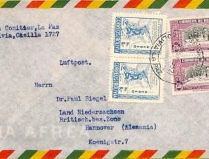 ad6107 - BOLIVIA - POSTAL HISTORY -  AIRMAIL COVER to GERMANY 1952