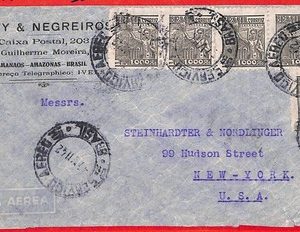 aa3589 - BRAZIL - POSTAL HISTORY -  5,000 Rs on  CENSORED  COVER to the USA 1942