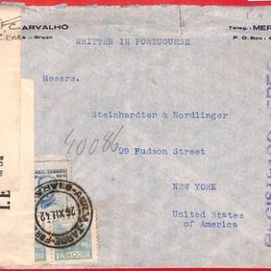 aa3600  - BRAZIL - POSTAL HISTORY -  CENSORED  COVER to the USA 1943