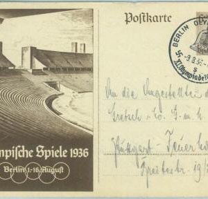 68121  - GERMANY -  POSTAL STATIONERY CARD - 1936 Olympic postmark: BERLIN s