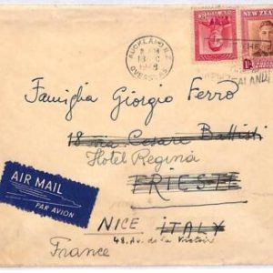 ai1637 - NEW ZEALAND - Postal History - AIRMAIL COVER  to ITALY - Forwarded 1948