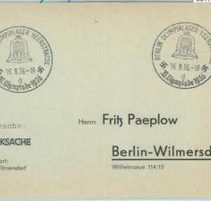 68172 - GERMANY - POSTAL HISTORY - CARD - 16.8.1936 Olympic postmark: BERLIN d