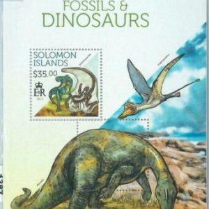 M1386 - ISLAS SALOMÓN - ERROR, 2013 MISSPERF sello HOJA: Dinosaurios, Fósiles