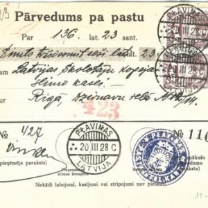 68994 - LATVIA - POSTAL HISTORY -  MONEY ORDER :  Pļaviņas  1928