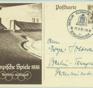 68124  - GERMANY -  POSTAL STATIONERY CARD - 1936 Olympic postmark: BERLIN ai