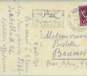68126  - GERMANY -  POSTCARD - 1936 Olympic postmark  used DURING GAMES