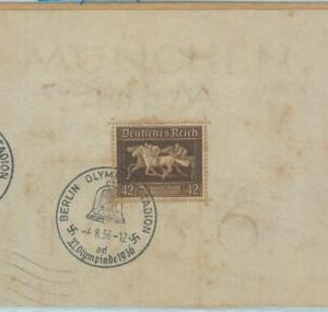 68127 - GERMANY - BLOCK on part if COVER - 1936 Olympic postmark: BERLIN ad