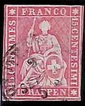 94986aA - SWITZERLAND - STAMP - ZM  # 24b Green Thread Medium - Very Fine USED
