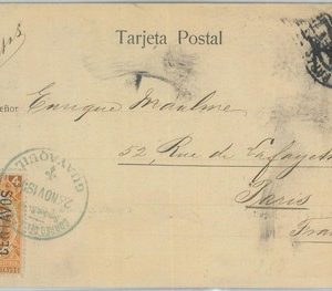 82861 - ECUADOR - Postal History -  Overprinted stamp on POSTCARD to FRANCE 1900