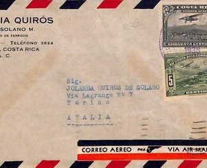 ad6216 - COSTA RICA - POSTAL HISTORY -   Airmail COVER to ITALY 1938