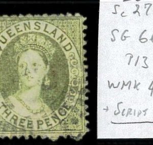 aa5619i - Australia QUEENSLAND - STAMP - SG # 66  Watermark 4 + SCRIPT P  - USED