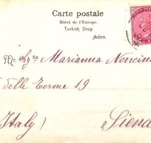 ac6647 - INDIA  - POSTAL HISTORY -  SEA MAIL? Postcard from ADEN to ITALY 1902