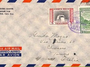 ad6217 - COSTA RICA - POSTAL HISTORY -   Airmail COVER to ITALY 1959