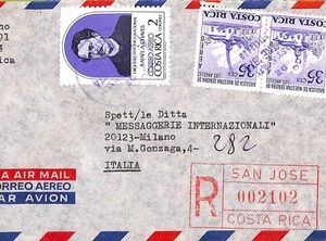 ad6215 - COSTA RICA - POSTAL HISTORY -  REGISTERED Airmail COVER to ITALY 1974