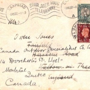 ac6781 - SOUTH AFRICA - Postal History - COVER to ENGLAND forwarded to CANADA