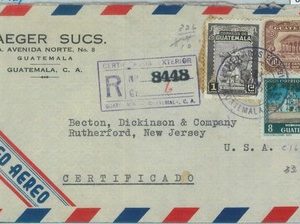 86065 - GUATEMALA - POSTAL HISTORY -  REGISTERED AIRMAIL COVER to the USA 1951