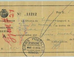 95525  - ECUADOR - POSTAL HISTORY -  MONEY ORDER 1935