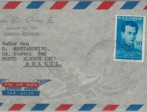 81625 - ECUADOR  - POSTAL HISTORY -   AIRMAIL COVER  to  BRAZIL  1955