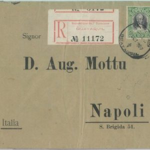 82866 -  ECUADOR - POSTAL HISTORY -  REGISTERED COVER to ITALY Napoli 1907