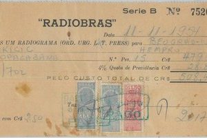 81470 - BRAZIL - POSTAL HISTORY -  Revenue Stamps on RADIOGRAM RECEIPT  1954