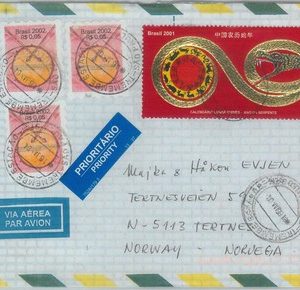 81764 - BRAZIL - POSTAL HISTORY -  COVER to NORWAY  2004 - Chinese year SNAKE