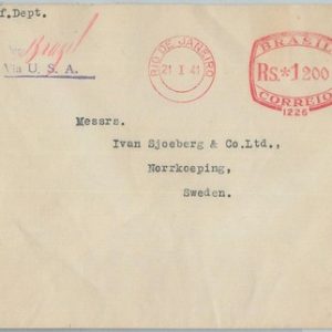 74392 - BRAZIL - POSTAL HISTORY -  MECHANICAL postmark on COVER to SWEDEN  1941