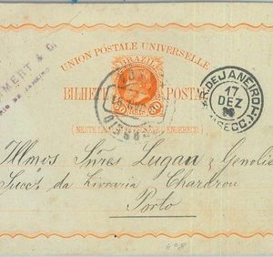 89567 - BRAZIL - Postal History -  STATIONERY CARD # BP10  to PORTUGAL  1890