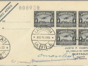 82877 - ECUADOR - Postal History - FIRST FLIGHT  Muller # 54 LATACUNGA - GUAYAL