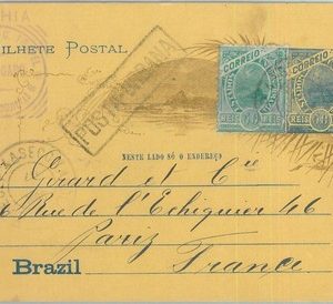 89565  - BRAZIL - Postal History -   STATIONERY CARD # BP 62  to FRANCE  1906
