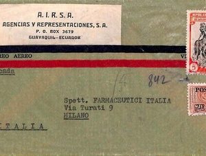 ad6252 - ECUADOR - POSTAL HISTORY -  REGISTERED AIRMAIL COVER  to ITALY 1951