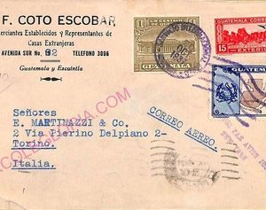ad6274 - GUATEMALA - POSTAL HISTORY -  AIRMAIL COVER to ITALY  1937