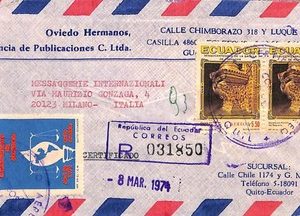 ad6245 - ECUADOR - POSTAL HISTORY -  REGISTERED AIRMAIL COVER  to ITALY 1974