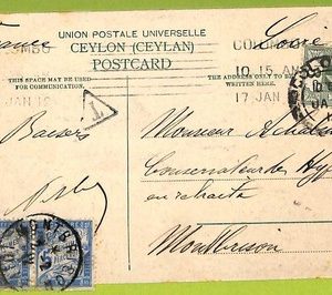 52321 - CEYLON - Postal History - POSTCARD to FRANCE - Taxed on ARRIVAL 1912
