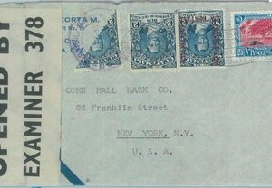 86064 - GUATEMALA - POSTAL HISTORY - BISECTED stamp on Censored AIRMAIL COVER