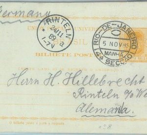 89568 - BRAZIL - Postal History -  POSTAL STATIONERY CARD # BP5 to GERMANY 1889