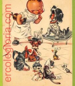 af4338 - VINTAGE POSTCARD - ILLUSTRATED -  Dogs MONKEY Medicine CATS ducks