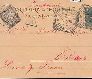 53902 - ITALIA REGNO - Storia Postale: Sass 67 su CARTOLINA a FRANCIA - TASSATA!