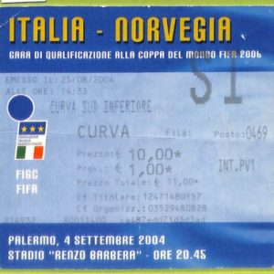 C1702- Vecchio BIGLIETTO PARTITA CALCIO 2004 ITALIA VS NORVEGIA