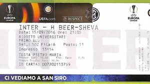 C1641- Vecchio BIGLIETTO PARTITA CALCIO 2016 INTER VS H BEER-SHEVA
