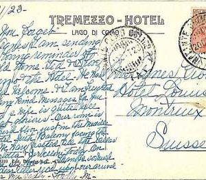 23036 REGNO: Cartolina con annullo NATANTE : COMO - COLICO per la SVIZZERA 1923