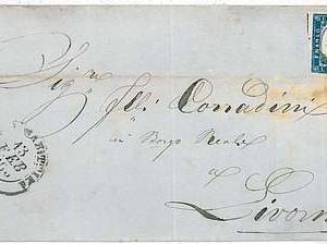 23025  ITALIA REGNO: Sass #11 su Busta da MASSA CARRARA a LIVORNO 1863