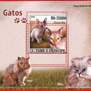 A3361- SAO TOME & PRINCIPE ERROR MISPERF Souvenir s: 2008 Persian, Devon Rex Cat