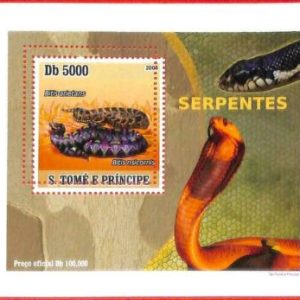 A4443 - SAO TOME & PRINCIPE- ERROR MISPERF, Hoja de recuerdo: 2008, Serpientes